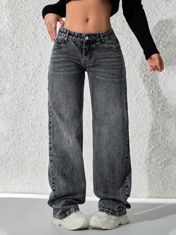 Flvsun-Wide Leg Baggy Jeans for Women–Y2K Low Rise Denim jeans, Button Closure & Belt Loose Fit,baggy Fit Jean  Basic  Minimalist Bottoms
