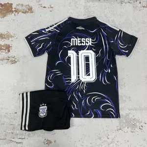 2026 Argentina National Team Away 10# Messi Short Sleeve Set Soccer Jersey Kid's Version Black And Blue