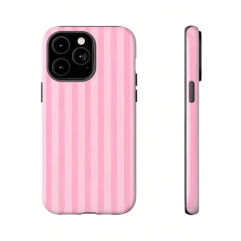 Pink Stripe Patterns Two-In-One Matte Texture Phone Case Suitable For Compatible With Iphone17 16, 15, 14, 13, 12, 11,PRO MAX Fashion Trendy Anti-Stain Durable Lightweight Protection Shockproof Matte Texture Elegant Luxury Gift High-Quality New Product