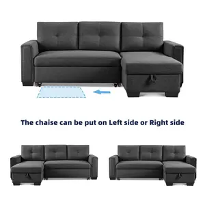 American Furniture Classics SS2791P-DGSS OS Home & Office Furniture Tufted Sectional Chaise Sofa Sleeper with Storage, Dark Grey