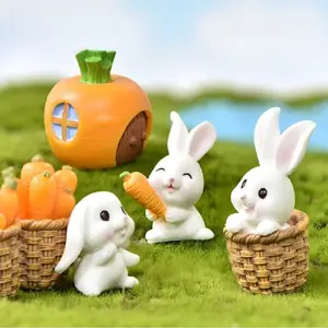 7-Piece Cartoon Rabbit Garden Decor Set, Miniature Carrot Bunny Resin Figurine, Succulent Plant Pot, Easter Gift, Desk Decoration, Garden Accessories