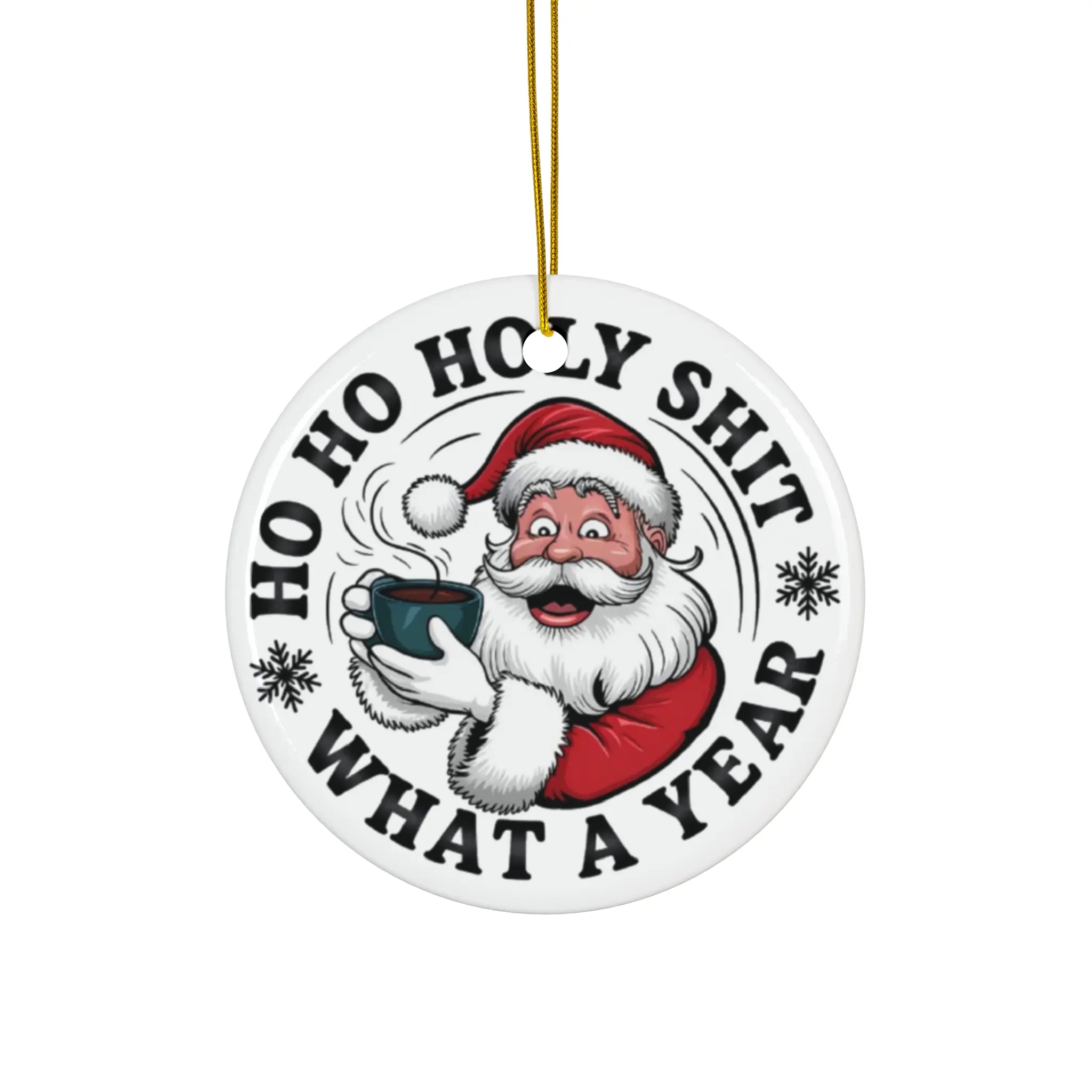 Funny Santa Ceramic Ornament, Holiday Decor, Humor Gifts, Christmas Tree Hanging, Unique Gift Idea, Festive Ornament Circle Cloth