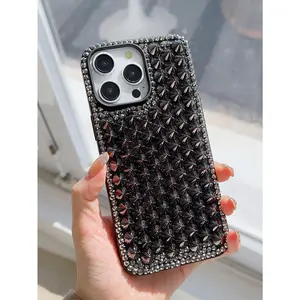 Punk Pyramid Studded Rhinestone Phone Case Compatible With Iphone 16 Pro Max, Apple 15 Pro/14 New, 13/12/11 Soft Anti-Drop Protective Cover