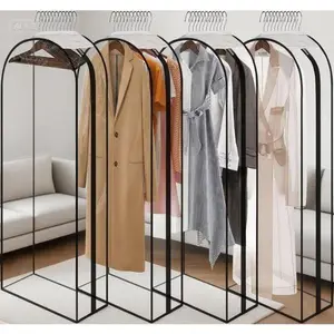 Waterproof Garment Bangers for Clothes Storage, 60" Clear Hangers with Side Zipper, 10" Gusseted Bags for Shirts Coats Dresses, Reusable Travel Organizer, 4 Pack Heavy Duty Wardrobe Protectors Smooth Cleaning Transparent Wedding roach  away pest  conteol