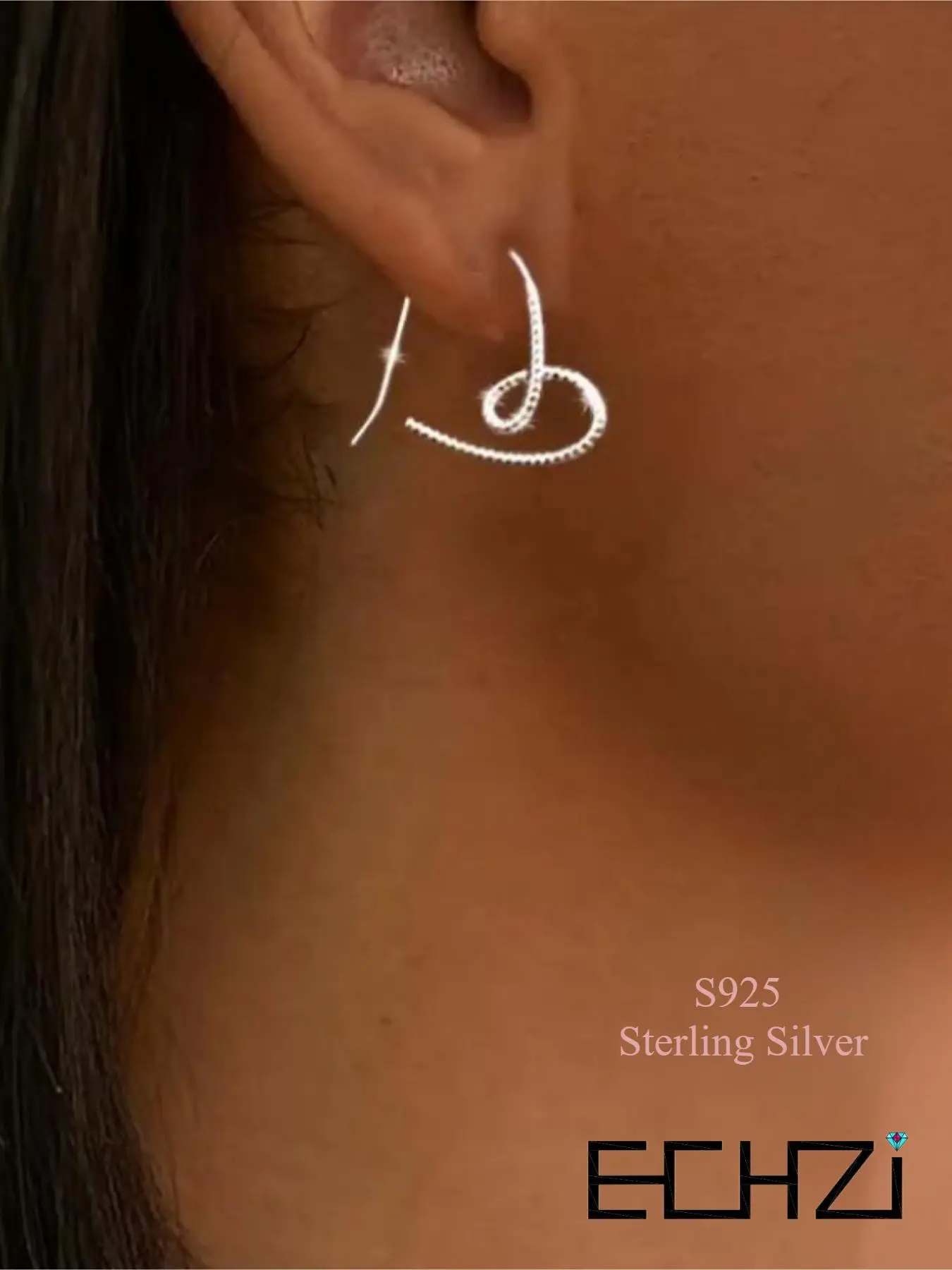 S925 Sterling Silver Twist Love Heart Line Hoop Earrings, Fashionable Earrings for Women & Girls, Trendy All-match & Exquisite Jewelry for Birthday Gi