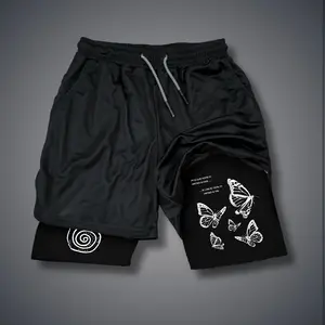 80s 90s Double-Layer Sports Shorts Graphic Shorts Black Camo Streetwear Shorts Men Outfits Men Vacation Outfits Shorts