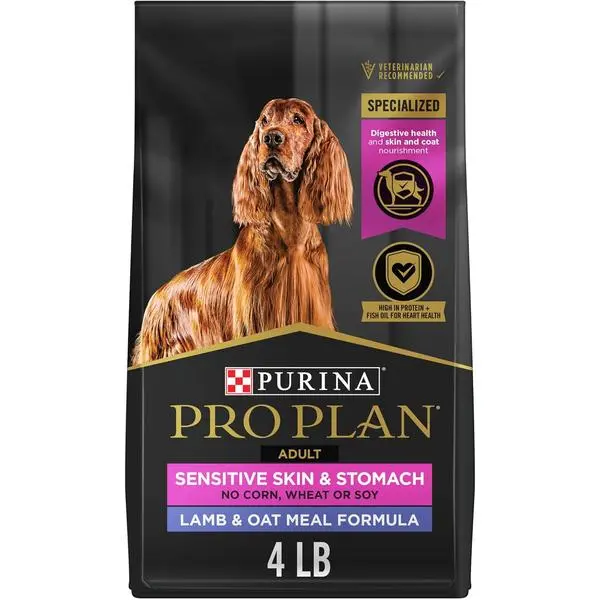 Purina Pro Plan Sensitive Skin and Sensitive Stomach Dog Food Lamb and Oat Meal Formula - 4 lb. Bag