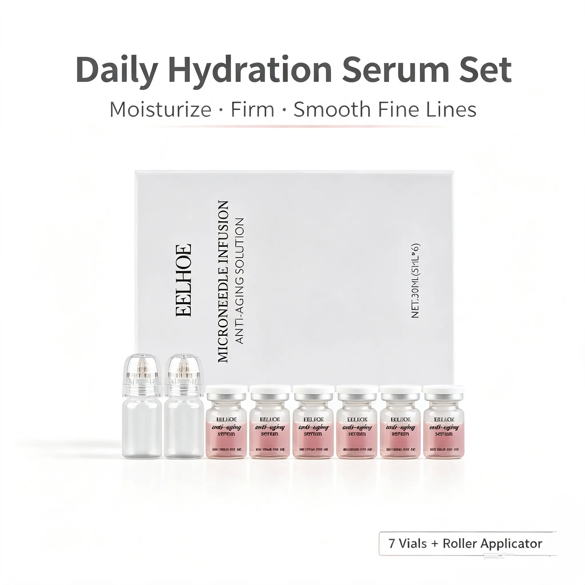 Microneedle Infusion Anti-Aging Facial Serum Kit, Deep Hydration Skin Firming Essence, Helps Smooth Fine Lines for Daily At-Home Skincare, 7 Vials with Roller Applicator Moisture Moisturize Moisturizer Hydrating Hydrate Ginger Sensuous Scent Vegan