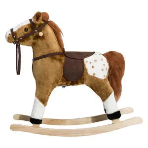 Toddler Ride on Toys,Baby Toddler Rocker Toy,Plush Ride On Rocking Horse,Kids Ride on Rocking Horse Soft Plush Toy,Qaba Kids Plush Toy Rocking Horse Pony Toddler Ride on Animal for Girls Pink Birthday Gifts with Realistic Sounds, Brown