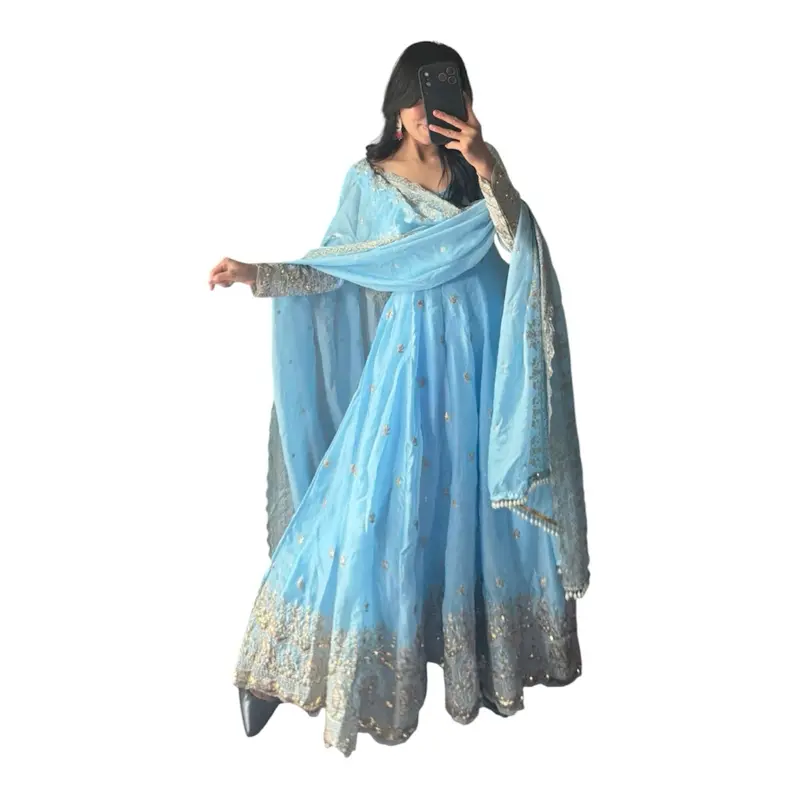Sky Blue Fendy Silk Anarkali Suit  Heavy Embroidered