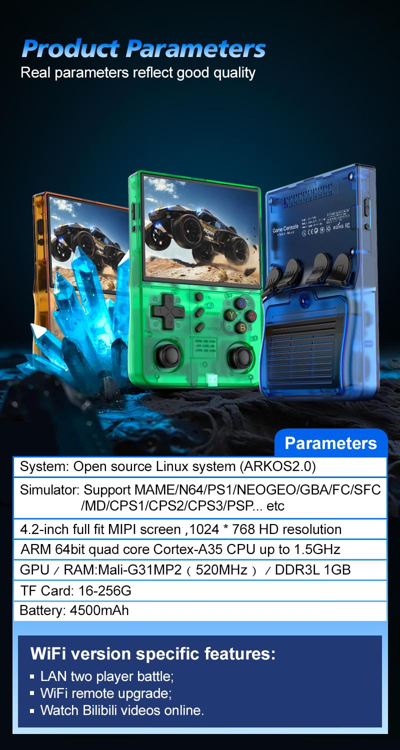 R40XX Pro Max Retro Handheld Game Console with Linux OS 3000mAh Battery 64GB/128GB Storage 20000 Classic Games WiFi Connectivity