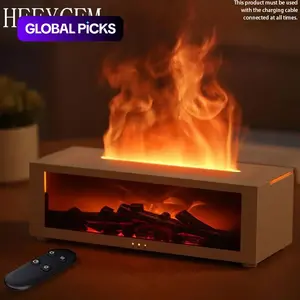 HEEYCEM Simulated Fireplace Flame Humidifier, USB Powered Atomizing Mist Maker with Night Light, Timer, Auto Shut-Off Room Humidifier Atmosphere Light for Home Office, Desk Accessory #GLOBAL PICKS