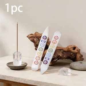 1pc Selenite Crystal Stick with 7 Heart Shapes, Reiki Charged Healing Wand, 7 Chakra Stone for Meditation, Spiritual Purification, Home Healing Gift
