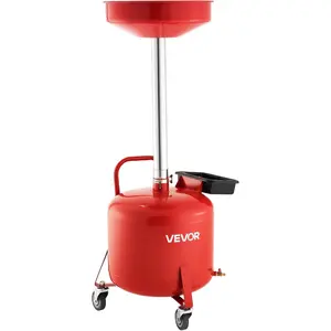 VEVOR 8 Gallon Waste Oil Drain Tank, Industrial Fluid Drain Tank with Adjustable Funnel Height, Portable Oil Drainer with Wheels & Toolbox, Fluid Fuel Transfer Drainage for Auto Repair Shops, Red