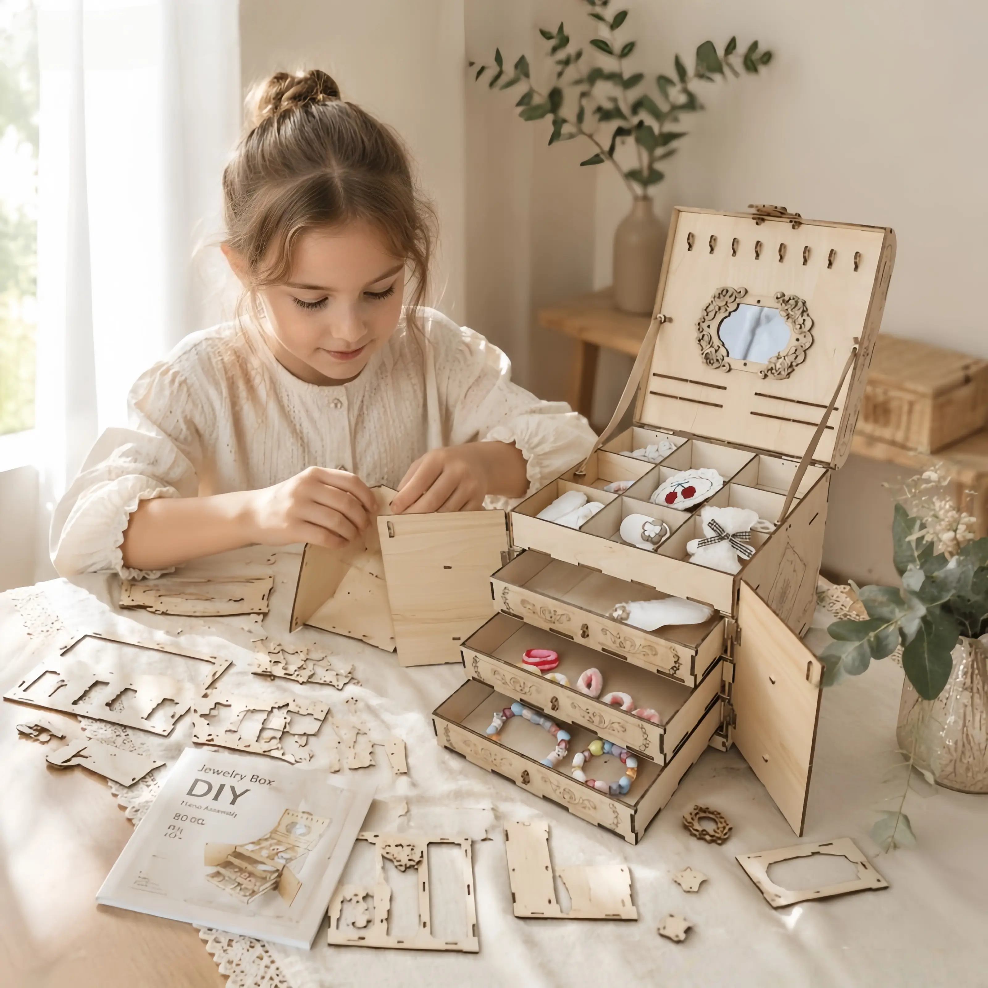 DIY Wooden Jewelry Box Assembly Kit, Interlocking Wood Joint Craft Set, STEAM Educational Building Toy, Safe Solid Wood Storage Organizer, Perfect Birthday Christmas Gift for Girls Ages 8-14