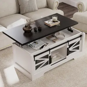 47.2" Lift Top Coffee Table, Coffee Table with Storage Shelf/Hidden Compartment,Multifunctional Design with Sliding Barn Door,Lift Tabletop Dining Center Table for Home Living Room Office