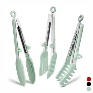 3 Pack 9 Inch Silicone Kitchen Cooking Tongs Set, Kitchen Utensils Set, Stainless Steel Nonstick Food Tong with BPA Free Silicone Tips for Serving Pasta Spaghetti Steak Pie Pizza Salad Vegetable Fruit Grilling BBQ Buffet