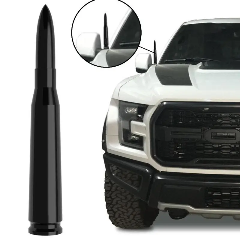 .50 Caliber Bullet Style Car Antenna, Short 5.5-Inch Billet Aluminum Replacement with Copper Core for Optimized Signal, Includes 8 Adapters for Ford, Chevy, Dodge, Jeep & Toyota Trucks, Car Accessories, Vehicle Accessories, Easy Install, Includes Adapters