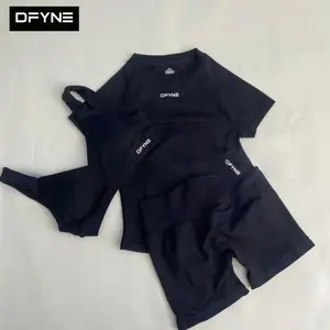 DFYNE Seamless One Shoulder Workout Set – Asymmetric Padded Sports Bra & High Waisted Tummy Control Biker Shorts | Sculpting Gym Outfit for Women