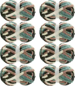 Tie Dye Chunky Yarn for Crocheting 8 Pack,Fluffy  Chenille Yarn,Soft Plush Yarn Bulky,Giant Thick Fuzzy Yarn for Hand Knitting or Arm Knitting,Green Multi (29 yds,8 oz Each Skein)