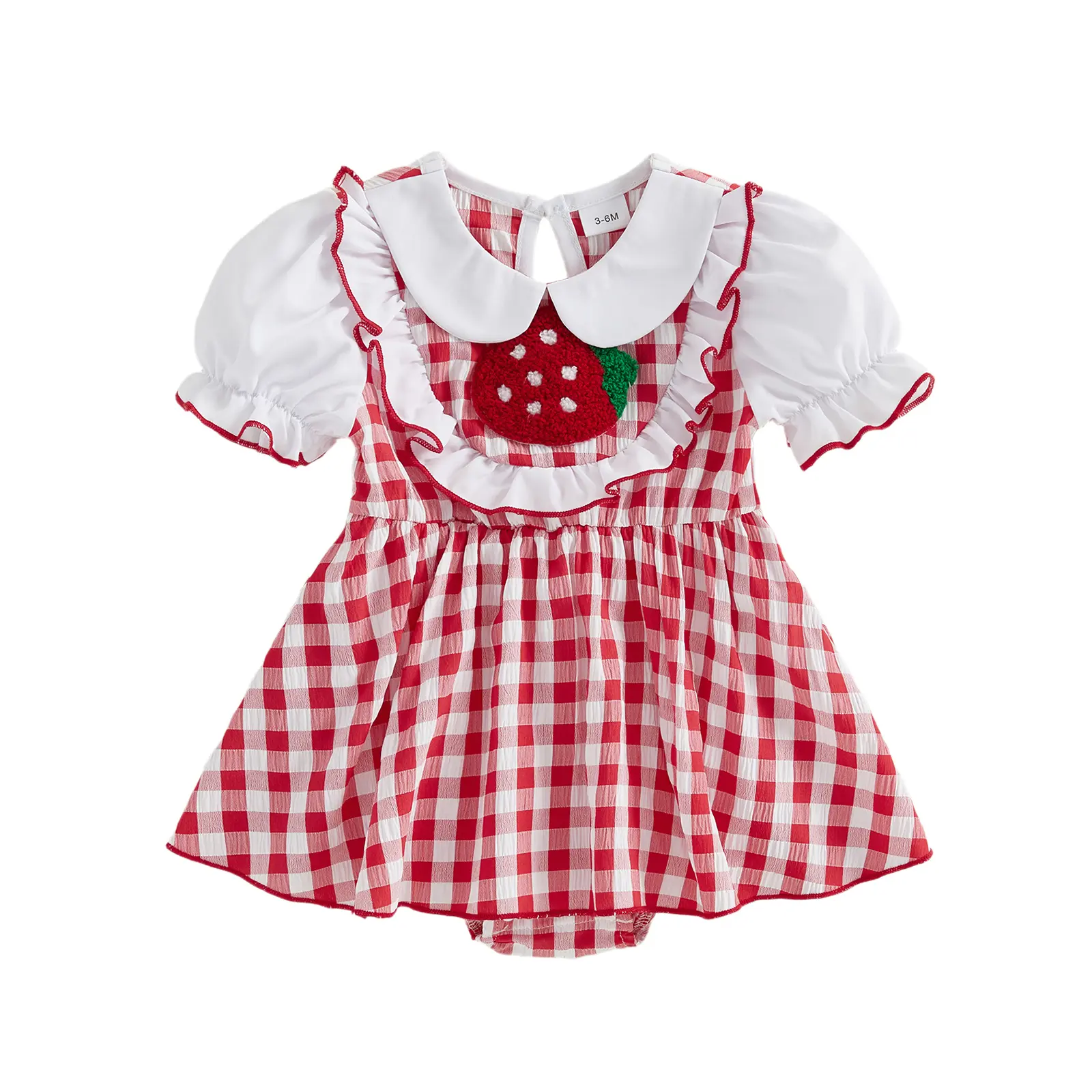 [Yomi Kids] Baby Girl Summer Romper Short Sleeve Strawberry Embroidery Skirt Bodysuit Newborn Playsuit