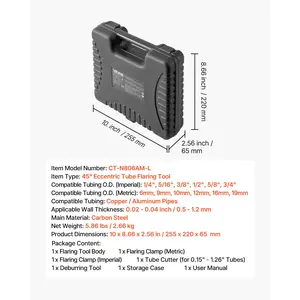 VEVOR Flaring Tool HVAC, 45 Eccentric Single Flaring Tool for 1/4-3/4 6-19mm Copper Aluminum Tubes - with Metric SAE Clamps, Tube Cutter Toolbox for Refrigeration Air Conditioner Repair