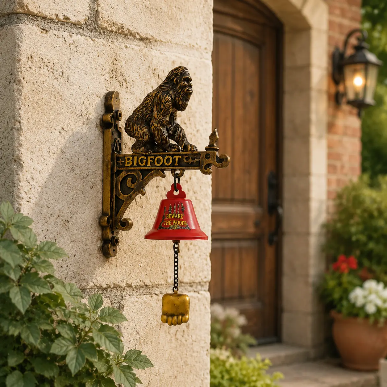 Vintage Distressed Gorilla Resin Hanging Bell, Decorative Retro-Style Wall Ornament for Home Decor, Ornaments