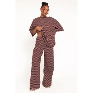 Wilda Knit Pant - Burgundy Cream Stripe