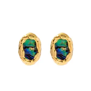 18K Gold Plated Oval Abalone Shell Earring