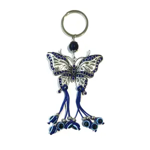 Butterfly Blue Macrame Evil Eye Keychain, Vintage-Inspired Bag Charm, Car Key Holder