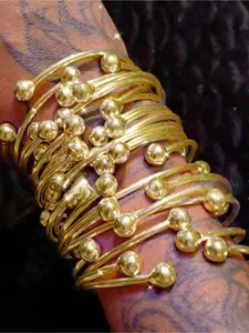 5pcs Retro Boho Thick Bangles, 10mm Ball Silvery Golden Rose Golden Bangles Bracelet, Boho Stacking Bangles, Handmade Silvery Bangles for Women Daily Party Jewelry Gifts, trendy stack bangle