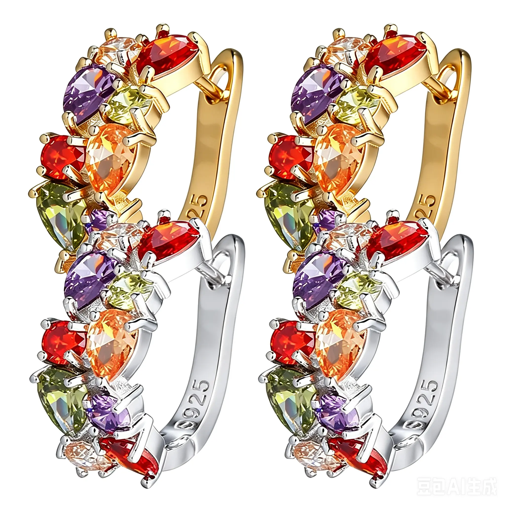 Multicolor Hoop Earrings - Multi Gemstones Sterling Silver Hoop Earrings with Amethyst Garnet Ruby Blue Sapphire Fashion Jewelry Earring for Women