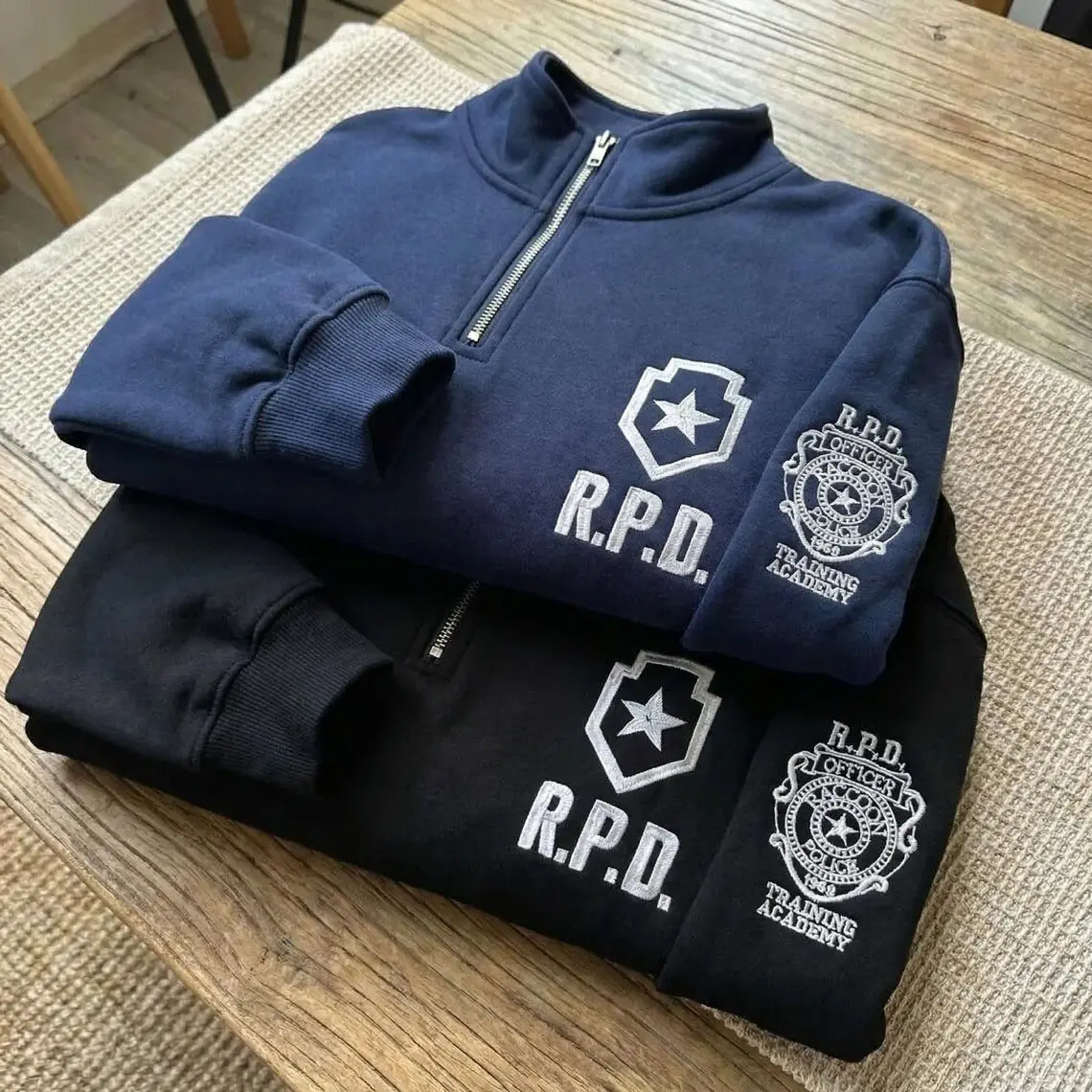 Women's Embroidered Quarter Zip Sweatshirt, Fitted Cut Long-Sleeve Pullover, Video Game Inspired Horror Merch