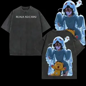Rukia Kuchiki Bleach Ghost Costume Graphic Tee Vintage Acid Wash Streetwear T-shirt Kon Lion Aesthetic Oversized Heavyweight Cotton Anime Shirt