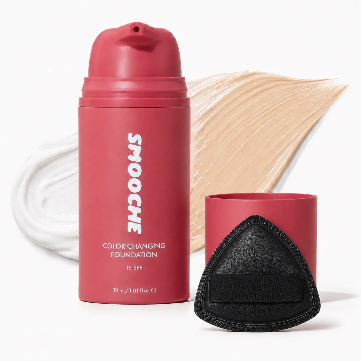 Color Adapting Liquid Foundation & Makeup Puff Set, White Cream Transforming Foundation, SPF 15 Lightweight Base Makeup, Natural Finish, Smooth Blending Tool for Everyday Makeup