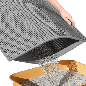 Cat Litter Mat, Cat Litter Trapping Mat, Honeycomb Double Layer Design, Easy to Clean,Washable (24’’ x 15’’ Gray