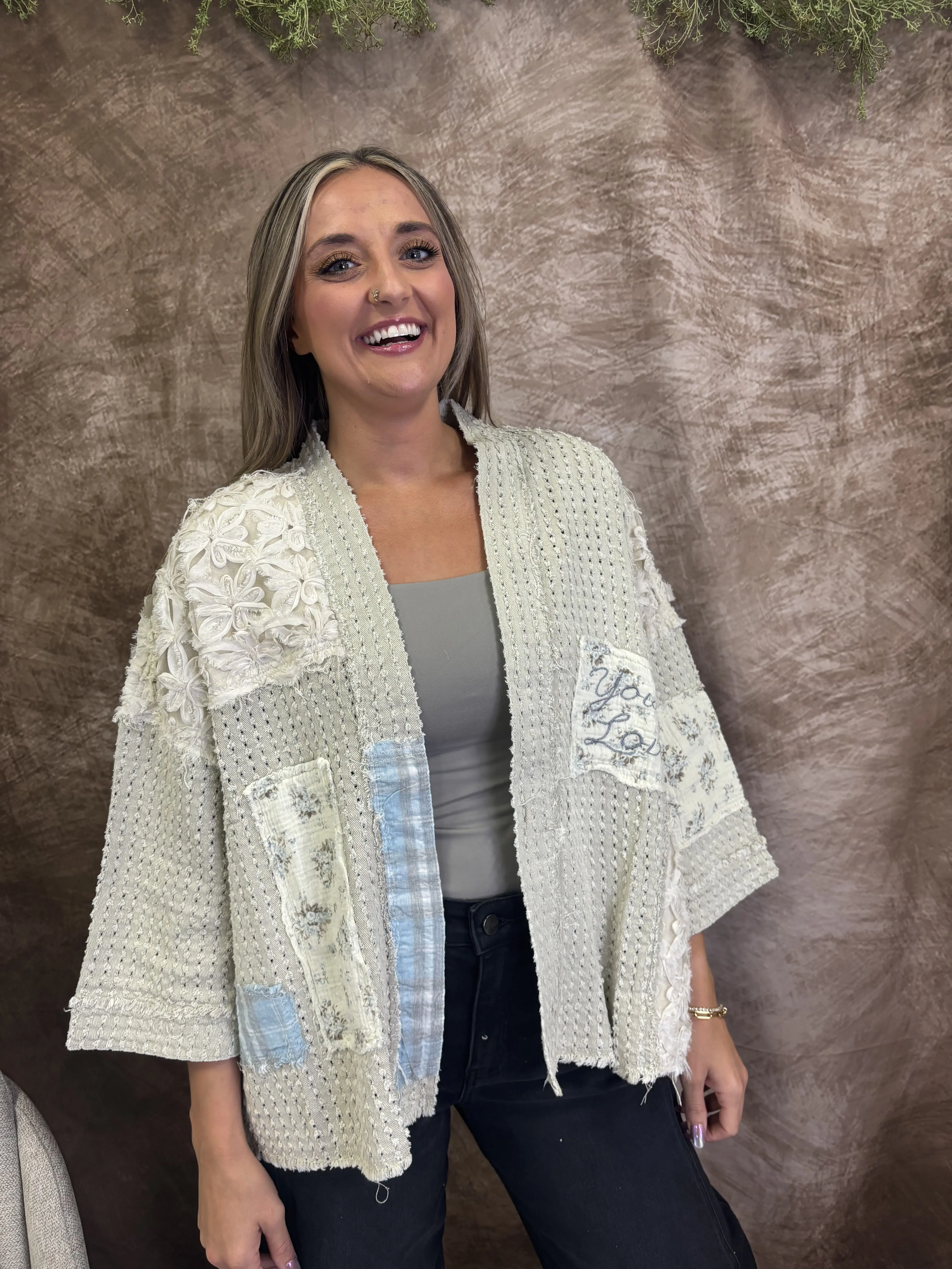 Cozy Christian x POL — You Are Loved Patchwork Cardigan - Jeremiah 31:3