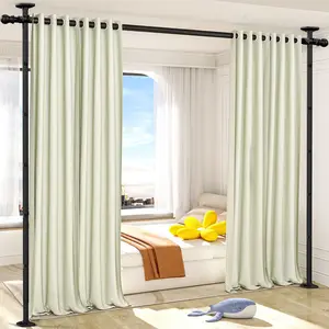 Room Divider Curtain Rod, No Drilling  Room Separator for Space Partition, 4-11ft(H) 28-117"(W) Adjustable Heavy Duty Floor to Ceiling Wall Divider Tension Rod for Room Separation, Black