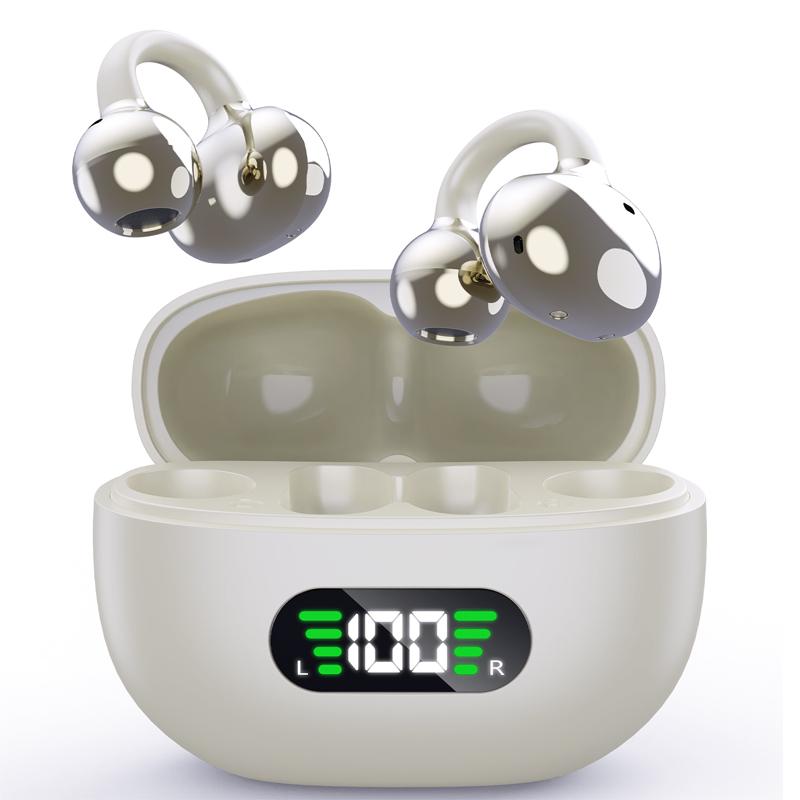 TEMPOMIND  Clip‑on Open‑Ear Wireless Earbuds, Bluetooth -compatible  Earphones with Digital Display Charging Case, Open Ear Earbuds for Sports Workout