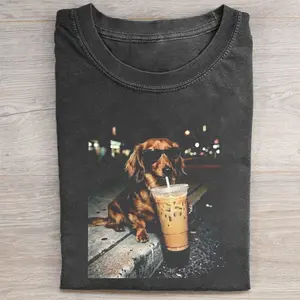 Funny Dachshund Drinking Iced Coffee T-shirt Funny Dachshund Drinking Iced Coffee T-shirt