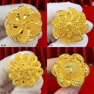 Anid African Dubai Bride Flower Ring Nigeria 24K Gold Plated Copper Ring Women's Wedding Jewelry