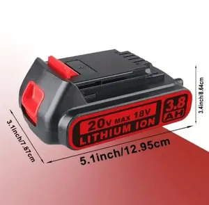 18V(20Vmax) 3800mAh High-Capacity Li-ion Replacement Battery, Black & Red, for Black & Decker LBXR20 BDL1805 Cordless Home Improvement Tools