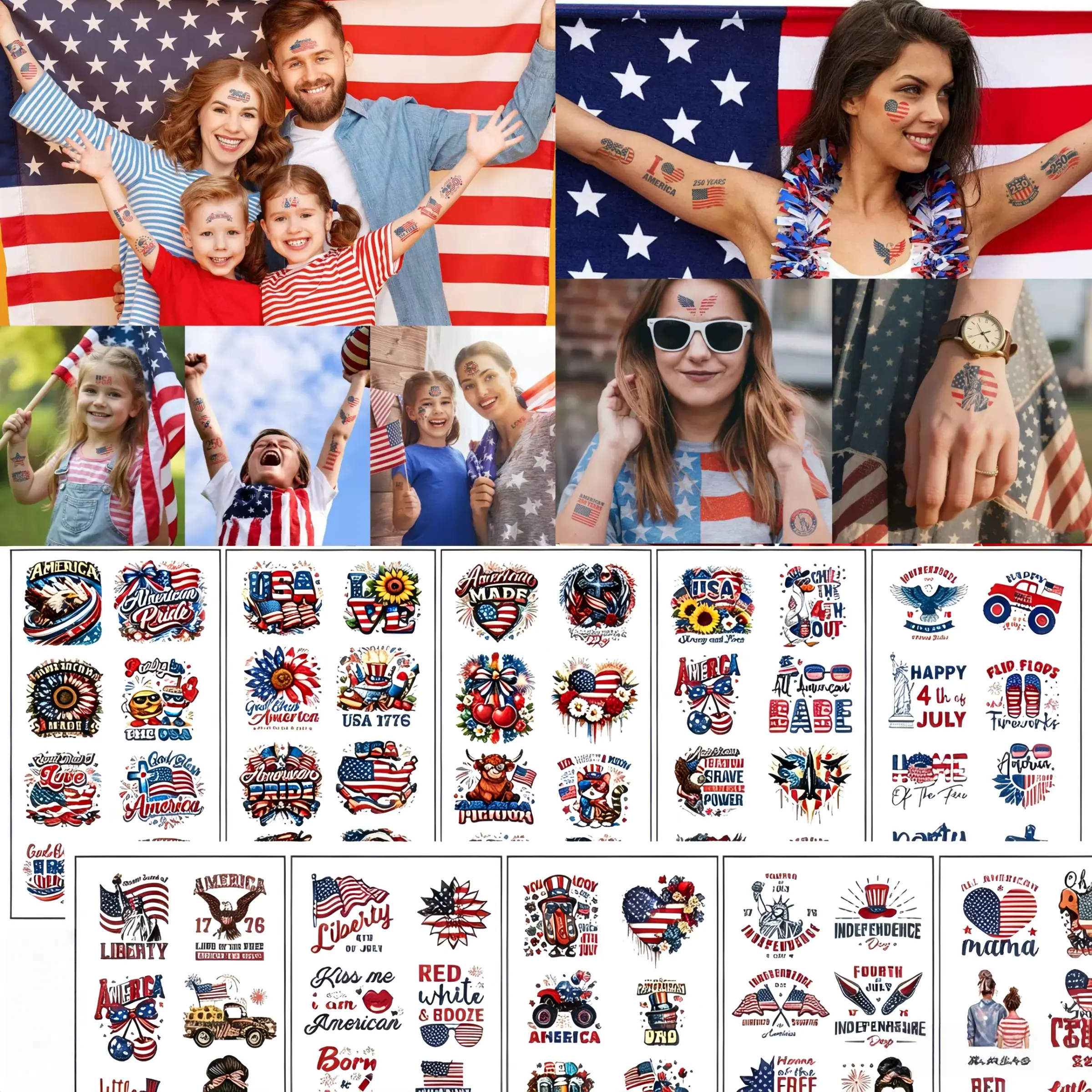 10pcs Temporary Tattoo Stickers Set, Usa Independence Day Design, Party & Event Accessories, New Arrival, Perfect for Celebrations