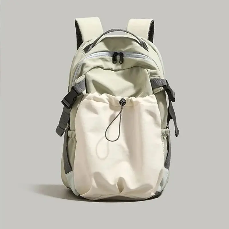 Fashion Nylon Backpack with Drawstring Side Pocket Adjustable Padded Straps for Outdoor Daily Use Large Capacity Shoulder Bag