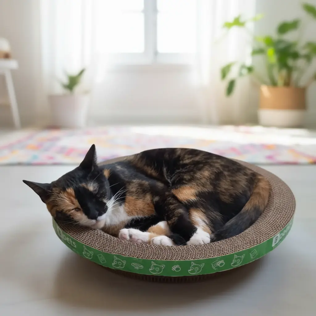 Cardboard Cat Scratchers Pack - Long-Lasting Durable Scratching Pads for Furniture Protection, Safe for Claws (B-Scratcher Round Pack x 5)