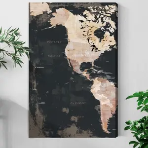 2D Flat, 1pc 2D Flat Printing World Map, Geographic Elements, Vintage Art Style Canvas Wall Art for Living Room Wall Decor for Bedroom Bathroom Framed Wall Poster Art Prints Ready to Hang Pictures Home Decorations, 2D Flat