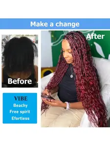 [99J Burgundy Human Braiding] Hair for Boho Braids Human Hair for Women - 10A Deep Wave No Weft Bulk, 2 Bundles/Pack 100g | Wet & Wavy Curly Extensions, Create Natural Bohemian Hairstyles, Soft & Natural(14-28 inch,99j)