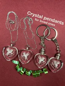 Crystal Necklace & Keychain Set "I Love You" Heart Pendant with Elegant Faceted Edge Design for Loved Ones