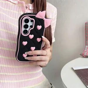 3D Cartoon Kitten Bowknot Case For Samsung Galaxy S26 S25 S24 S23 Ultra FE A57 A37 A07 A56 A36 A26 A17 A16 A15 A35 A55 A54 A24