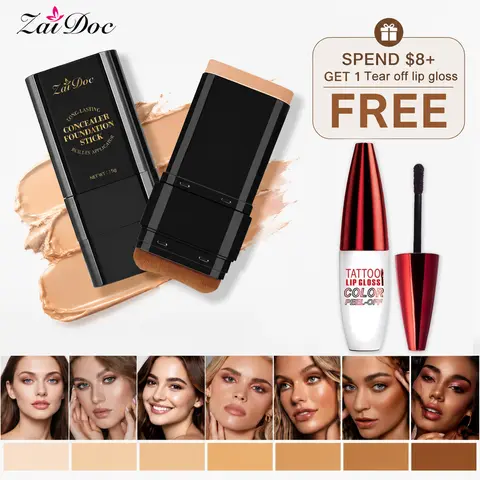 Zaidoc 7-Color Dual-Ended Eraser Foundation Stick - Waterproof, Lightweight, Brightening Formula Makeup, Moisturizing Acne Concealer, Smudge-Proof Highlighter for Nose Contour, Medium Tone Natural Look, Long-Lasting Adult Cosmetic Tool with Bottle Storage